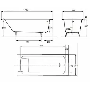 Ванна чугунная Jacob Delafon Parallel 170x70 E2947-00 Ванна чугунная Jacob Delafon Parallel 170x70 E2947-00, 2
