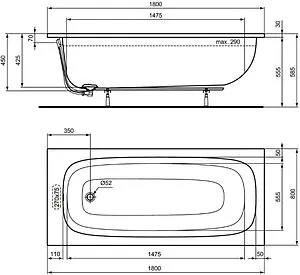 Ванна акриловая Ideal Standard i.life 180х80 T476201 Ванна акриловая Ideal Standard i.life 180х80 T476201, 2