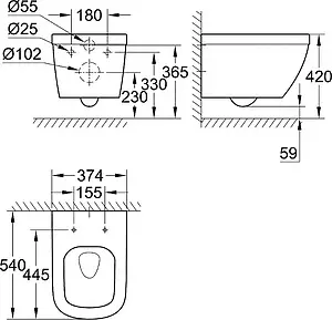 Унитаз подвесной безободковый Grohe Euro Ceramic белый 39328000 Унитаз подвесной безободковый Grohe Euro Ceramic белый 39328000, 2