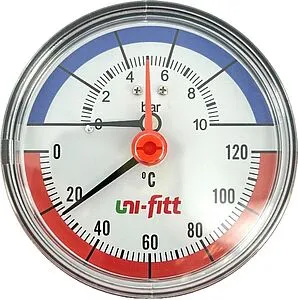 Термоманометр радиальный Uni-fitt 80мм 10 бар 120°С ½" 311D3442 Термоманометр радиальный Uni-fitt 80мм 10 бар 120°С ½" 311D3442, 1