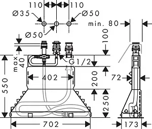 Скрытая часть смесителя на борт ванны Hansgrohe 13437180 Скрытая часть смесителя на борт ванны Hansgrohe 13437180, 2