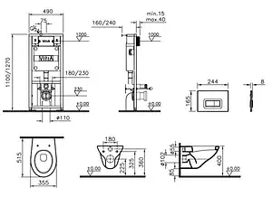 Комплект 5 в 1 VitrA Arkitekt 9005B003-7211 с кнопкой Loop R 740-0680 хром глянцевый Комплект 5 в 1 VitrA Arkitekt 9005B003-7211 с кнопкой Loop R 740-0680 хром глянцевый, 2