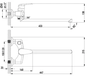 Смеситель для ванны с длинным изливом Lemark Pramen хром LM3317C Смеситель для ванны с длинным изливом Lemark Pramen хром LM3317C, 2