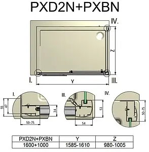 Душевое ограждение 1600x1000мм матовое стекло Roltechnik Proxima Line PXD2N+PXBN/1600*1000 526-1600000-00-15+527-1000000-00-15 Душевое ограждение 1600x1000мм матовое стекло Roltechnik Proxima Line PXD2N+PXBN/1600*1000 526-1600000-00-15+527-1000000-00-15, 2