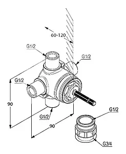 Скрытая часть переключающего вентиля Kludi Ambienta 29757 Скрытая часть переключающего вентиля Kludi Ambienta 29757, 2