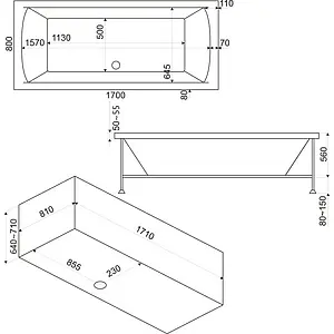 Ванна акриловая Bas Индика 170x80 В00013 Ванна акриловая Bas Индика 170x80 В00013, 2