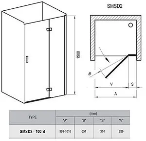 Дверь в нишу 1000мм прозрачное стекло Ravak Smartline SMSD2-100 B-R 0SPABA00Z1 Дверь в нишу 1000мм прозрачное стекло Ravak Smartline SMSD2-100 B-R 0SPABA00Z1, 2