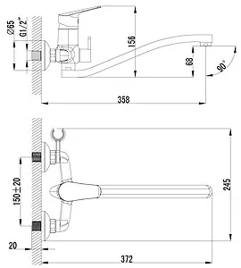 Смеситель для ванны с длинным изливом Lemark Partner хром LM6553C Смеситель для ванны с длинным изливом Lemark Partner хром LM6553C, 2
