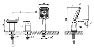 Смеситель на борт ванны на 3 отверстия Lemark Unit хром LM4545C Смеситель на борт ванны на 3 отверстия Lemark Unit хром LM4545C, 2