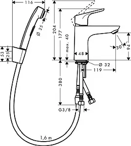 Смеситель для раковины с гигиеническим душем Hansgrohe Focus 100 хром 31927000 Смеситель для раковины с гигиеническим душем Hansgrohe Focus 100 хром 31927000, 2