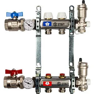 Группа коллекторная без расходомеров 2 отвода 1"в/в x ¾"ек Stout SMS 0912 000002 Группа коллекторная без расходомеров 2 отвода 1"в/в x ¾"ек Stout SMS 0912 000002, 1
