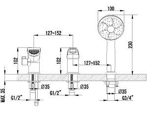 Смеситель на борт ванны на 3 отверстия Lemark Omega хром LM3145C Смеситель на борт ванны на 3 отверстия Lemark Omega хром LM3145C, 2