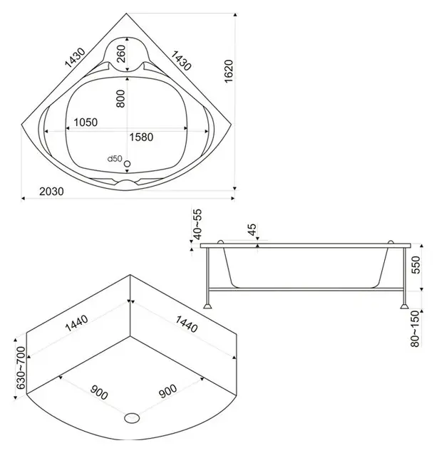 Ванна акриловая Bas Хатива 143x143 В00042 Ванна акриловая Bas Хатива 143x143 В00042, 4