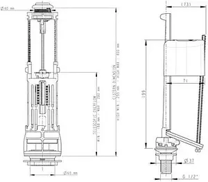 Комплект арматуры для бачка двухрежимный ½" пластик нижний Wirquin ONE 10975008 Комплект арматуры для бачка двухрежимный ½" пластик нижний Wirquin ONE 10975008, 2