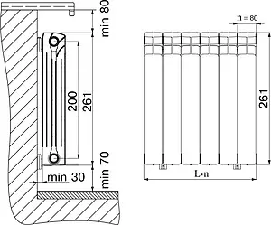 Радиатор биметаллический 6 секций Rifar Base 200 RB20006 Радиатор биметаллический 6 секций Rifar Base 200 RB20006, 4