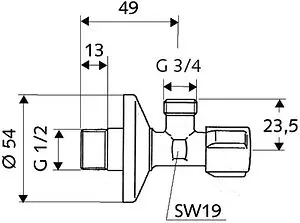 Вентиль регулирующий угловой для бытовой техники ½"н x ¾"н Schell Comfort 033000699 Вентиль регулирующий угловой для бытовой техники ½"н x ¾"н Schell Comfort 033000699, 2