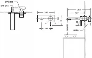 Смеситель для раковины из стены Bravat Rhein чёрный матовый P8429564BW-ENG Смеситель для раковины из стены Bravat Rhein чёрный матовый P8429564BW-ENG, 2