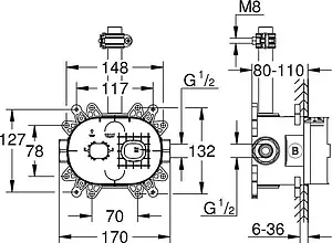 Скрытая часть для верхнего душа Grohe Rainshower 360 26264001 Скрытая часть для верхнего душа Grohe Rainshower 360 26264001, 2