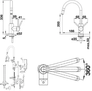 Смеситель для кухни с выдвижным изливом Blanco Mida-S хром 521454 Смеситель для кухни с выдвижным изливом Blanco Mida-S хром 521454, 2