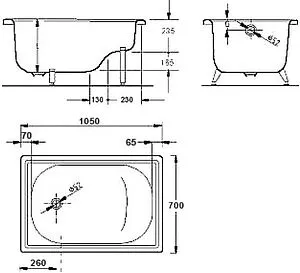Ванна стальная BLB Europa 105x70 сидячая белый B05E Ванна стальная BLB Europa 105x70 сидячая белый B05E, 2