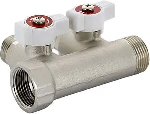 Коллектор запорный проходной 2 отвода ¾"в/н x ½"к Uni-fitt 420N3220 Коллектор запорный проходной 2 отвода ¾"в/н x ½"к Uni-fitt 420N3220, 3