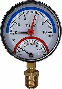 Термоманометр радиальный TIM 80мм 10 бар 120°С ½" Y-80-10 Термоманометр радиальный TIM 80мм 10 бар 120°С ½" Y-80-10, 1