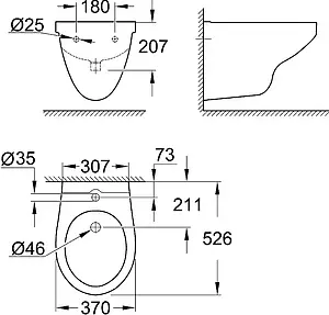 Биде подвесное Grohe Bau Ceramic белый 39433000 Биде подвесное Grohe Bau Ceramic белый 39433000, 2