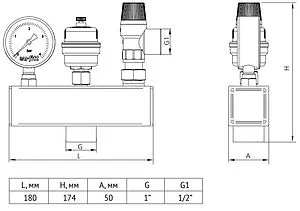 Группа безопасности котла до 50 кВт 1" 3 бар Uni-Fitt 250S4530 Группа безопасности котла до 50 кВт 1" 3 бар Uni-Fitt 250S4530, 2