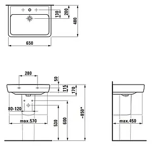 Раковина Laufen Pro 65 белый 8.1895.3.000.104.1 Раковина Laufen Pro 65 белый 8.1895.3.000.104.1, 2