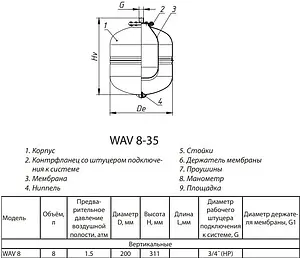 Гидроаккумулятор Wester 8л 10 бар WAV 8 Гидроаккумулятор Wester 8л 10 бар WAV 8, 2
