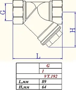 Фильтр угловой сетчатый 1"в x 1"в Valtec VT.192.N.06 Фильтр угловой сетчатый 1"в x 1"в Valtec VT.192.N.06, 2