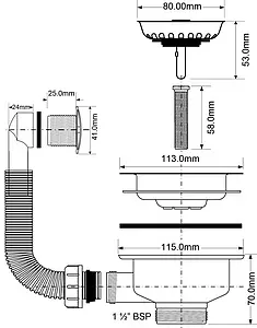 Выпуск с корзиной для мойки с круглым переливом Mc Alpine полированная сталь OF2-113S Выпуск с корзиной для мойки с круглым переливом Mc Alpine полированная сталь OF2-113S, 2