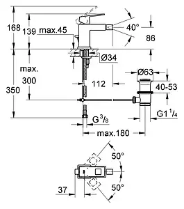 Смеситель для биде Grohe Eurocube хром 23138000 Смеситель для биде Grohe Eurocube хром 23138000, 2