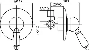 Смеситель для душа скрытого монтажа Cezares Vintage золото VINTAGE-DIM-03/24-Sw Смеситель для душа скрытого монтажа Cezares Vintage золото VINTAGE-DIM-03/24-Sw, 2