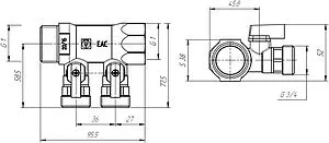Коллектор запорный проходной 2 отвода 1"в/н x ¾"ек Valtec VTc.580.NE.0602 Коллектор запорный проходной 2 отвода 1"в/н x ¾"ек Valtec VTc.580.NE.0602, 2