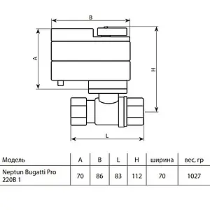 Кран шаровый с электроприводом Neptun Bugatti Pro 1" 220В 100035616600 Кран шаровый с электроприводом Neptun Bugatti Pro 1" 220В 100035616600, 2