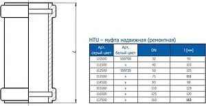 Муфта надвижная (ремонтная) внутренняя D=50мм Ostendorf HTU 112500 Муфта надвижная (ремонтная) внутренняя D=50мм Ostendorf HTU 112500, 2