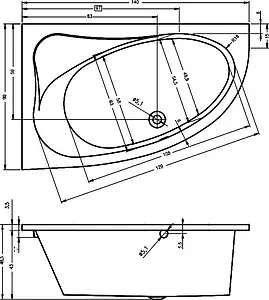 Ванна акриловая Riho LYRA 140x90 R B019001005 Ванна акриловая Riho LYRA 140x90 R B019001005, 3