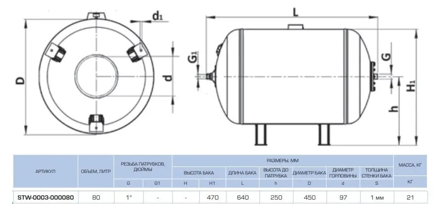 Гидроаккумулятор Stout 80л 10 бар STW-0003-000080 Гидроаккумулятор Stout 80л 10 бар STW-0003-000080, 2