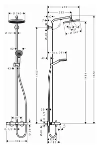 Душевая система с термостатом для ванны Hansgrohe Crometta S 240 1jet хром 27320000 Душевая система с термостатом для ванны Hansgrohe Crometta S 240 1jet хром 27320000, 2