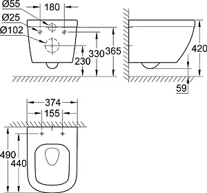 Унитаз подвесной безободковый Grohe Euro Ceramic белый 39206000 Унитаз подвесной безободковый Grohe Euro Ceramic белый 39206000, 2