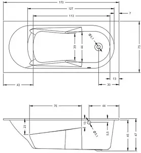 Ванна акриловая Riho Lazy 170x75 B079001005 Ванна акриловая Riho Lazy 170x75 B079001005, 2