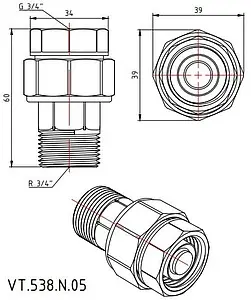 Клапан отсечной ¾"в x ¾"н Valtec VT.538.N.05 Клапан отсечной ¾"в x ¾"н Valtec VT.538.N.05, 2