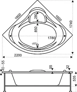 Ванна акриловая Bas Мега 160x160 В00024 Ванна акриловая Bas Мега 160x160 В00024, 5