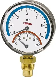 Термоманометр радиальный Itap 80мм 6 бар 120°С ½" 484B012 Термоманометр радиальный Itap 80мм 6 бар 120°С ½" 484B012, 3