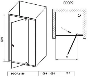 Дверь в нишу 1100мм прозрачное стекло Ravak Pivot PDOP2-110 03GD0100Z1 Дверь в нишу 1100мм прозрачное стекло Ravak Pivot PDOP2-110 03GD0100Z1, 2
