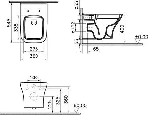 Унитаз подвесной безободковый VitrA Zentrum Square SmoothFlush белый 7484B003-0075 Унитаз подвесной безободковый VitrA Zentrum Square SmoothFlush белый 7484B003-0075, 2