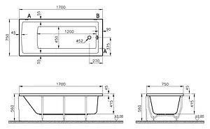 Ванна акриловая VitrA Neon 170x75 52280001000 Ванна акриловая VitrA Neon 170x75 52280001000, 4