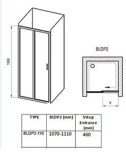 Дверь в нишу 1100мм прозрачное, матовое стекло Ravak Blix BLDP2-110 0PVD0100ZG Дверь в нишу 1100мм прозрачное, матовое стекло Ravak Blix BLDP2-110 0PVD0100ZG, 2