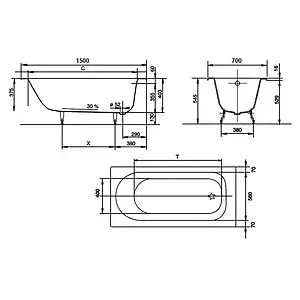 Ванна чугунная Jacob Delafon Soissons 150x70 E2941-00 Ванна чугунная Jacob Delafon Soissons 150x70 E2941-00, 2